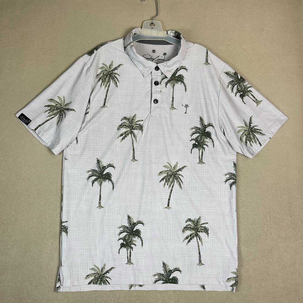 Sunday Crew Polo Shirt Mens XL Cream Pal Tree Golf Performance Stretch UPF‎ 50+